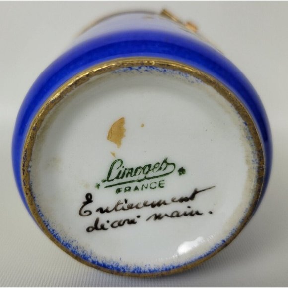 Vintage Limoges Main Hand Painted Blue Gold Floral Trinket Box Pillbox France - Picture 10 of 10